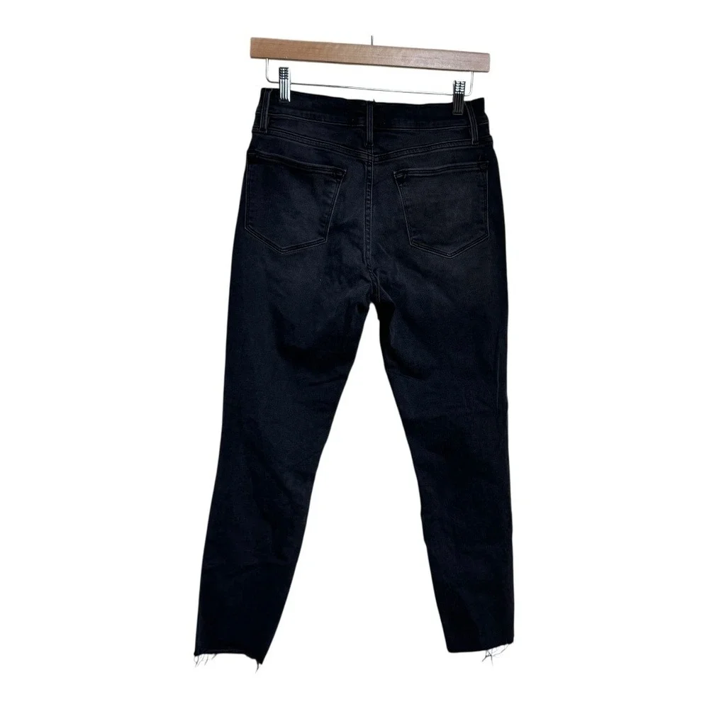 FRAME Le High Straight Ankle Jeans Black Distressed Frayed‎ Hem Size 28 - Picture 3 of 11
